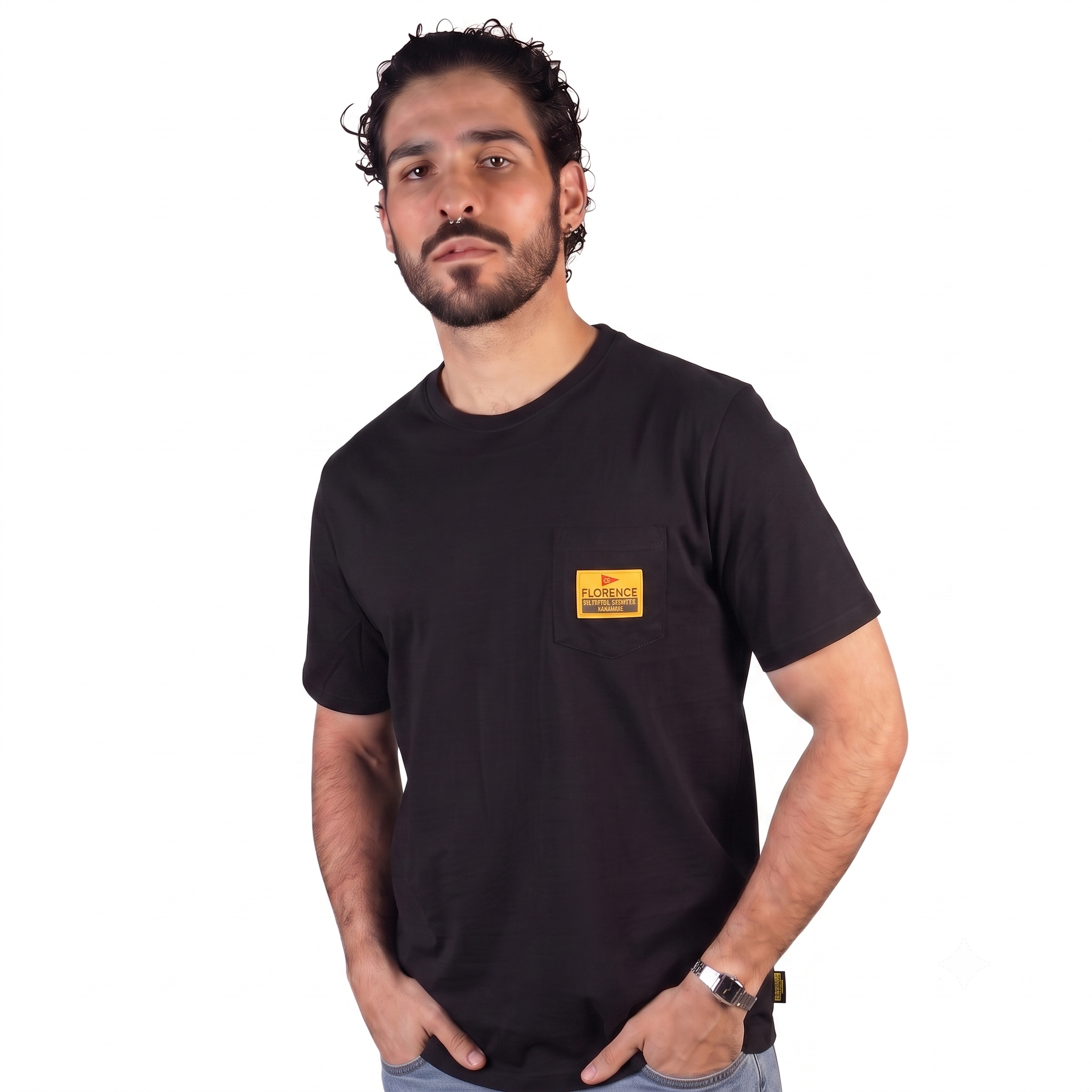 Camiseta Manga Curta Burgee Coral Pocket Florence Preto