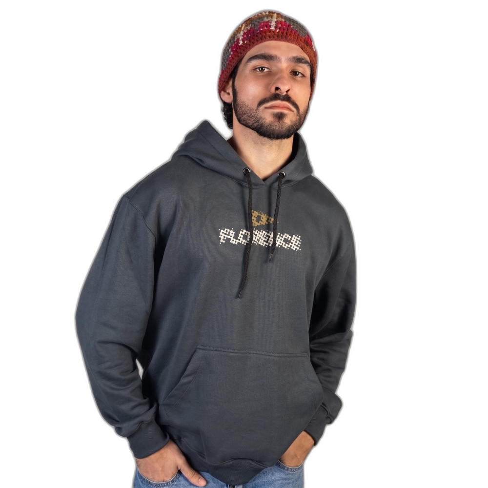 Moletom Canguru com Capuz Halftone Hoodie Florence Cinza